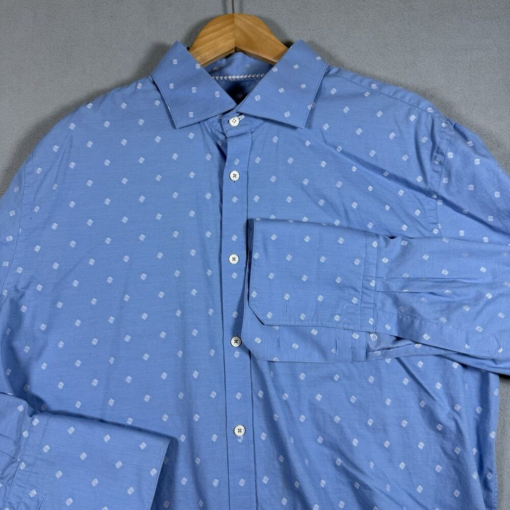 Robert Graham Mens XL 44 17.5 Blue Dobby French Cuff Dress Shirt Cufflink
